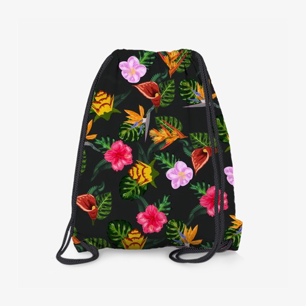 Рюкзак «Тропические цветы на черном, паттерн»