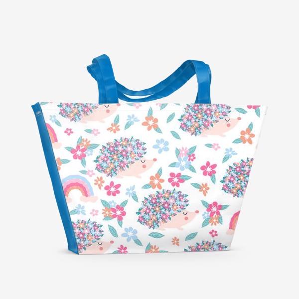 Пляжная сумка «Цветочные ёжики и радуги, паттерн»