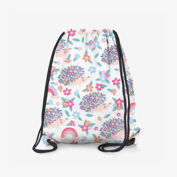 Рюкзак «Цветочные ёжики и радуги, паттерн»