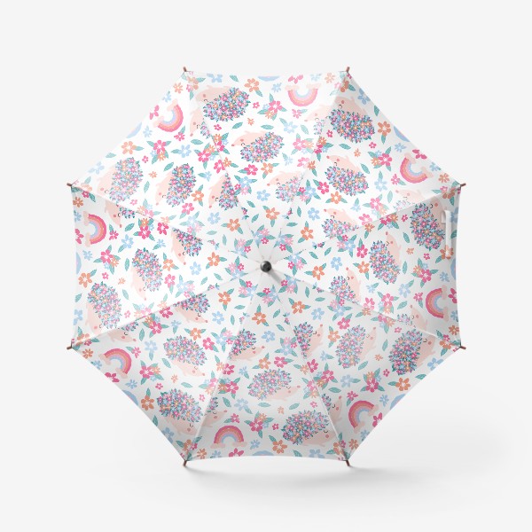 Зонт «Цветочные ёжики и радуги, паттерн»
