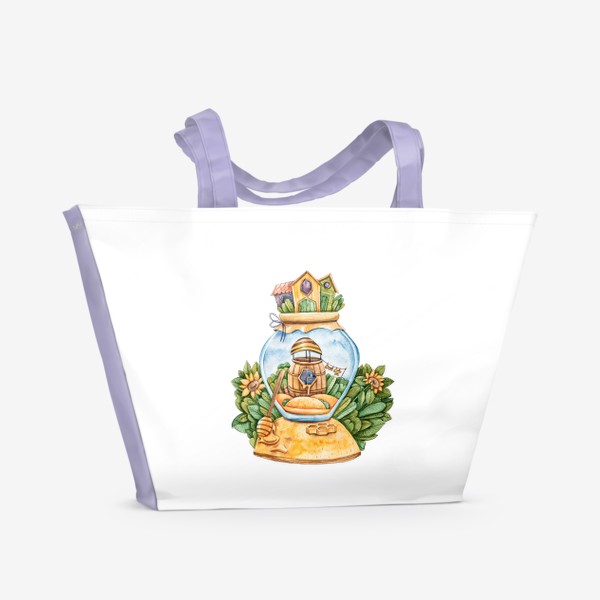 Пляжная сумка &laquo;Акварельная иллюстрация. Волшебные домики. Подарок на день рождения ребенка.&raquo;