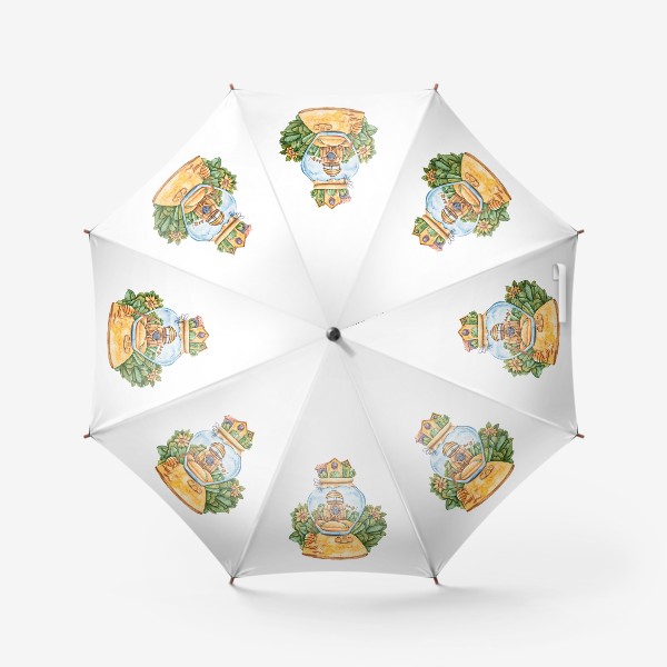 Зонт «Акварельная иллюстрация. Волшебные домики. Подарок на день рождения ребенка.»
