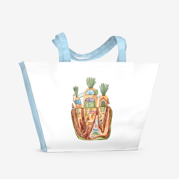 Пляжная сумка «Акварельная иллюстрация. Волшебные домики. Подарок на день рождения ребенка.»