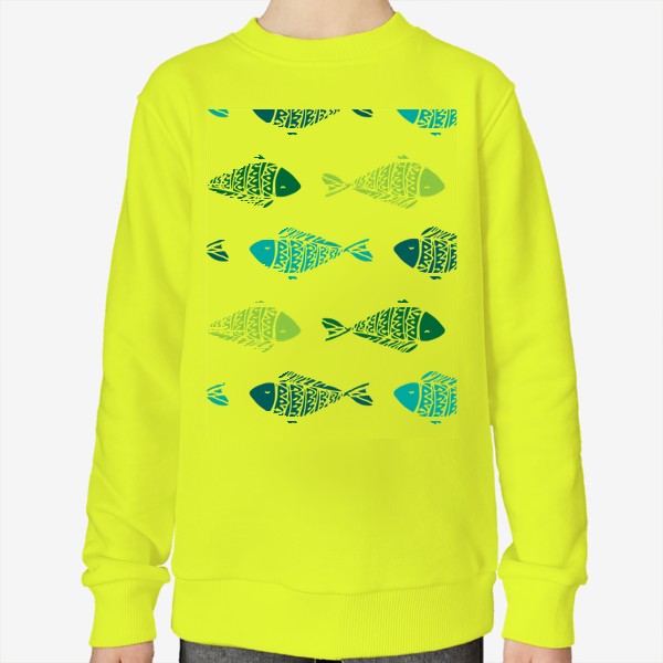 Свитшот «узор из разноцветных рыбок, в бирюзового зеленых цветах. смешные маленькие рыбки в горизонтальных плывут»