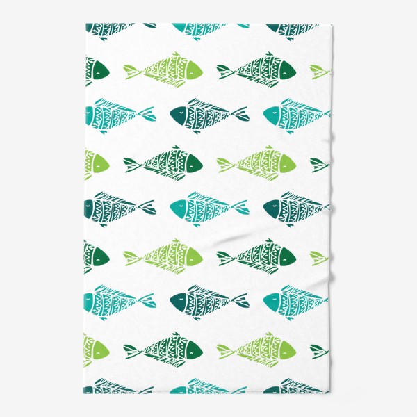 Полотенце «узор из разноцветных рыбок, в бирюзового зеленых цветах. смешные маленькие рыбки в горизонтальных плывут»
