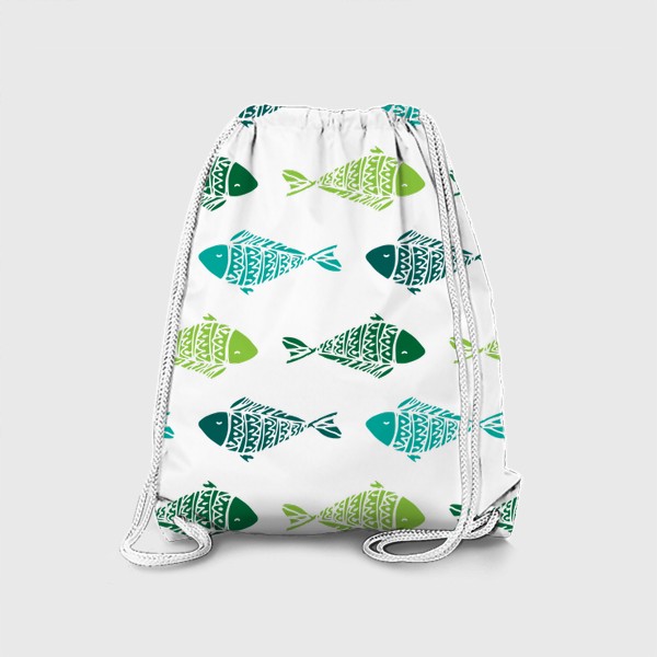 Рюкзак «узор из разноцветных рыбок, в бирюзового зеленых цветах. смешные маленькие рыбки в горизонтальных плывут»