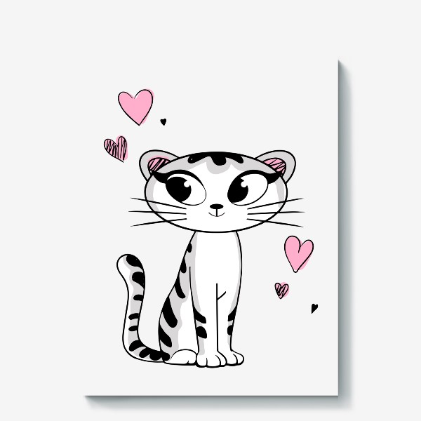 Холст «Леди кот / Кот / Милый котёнок с сердечками»