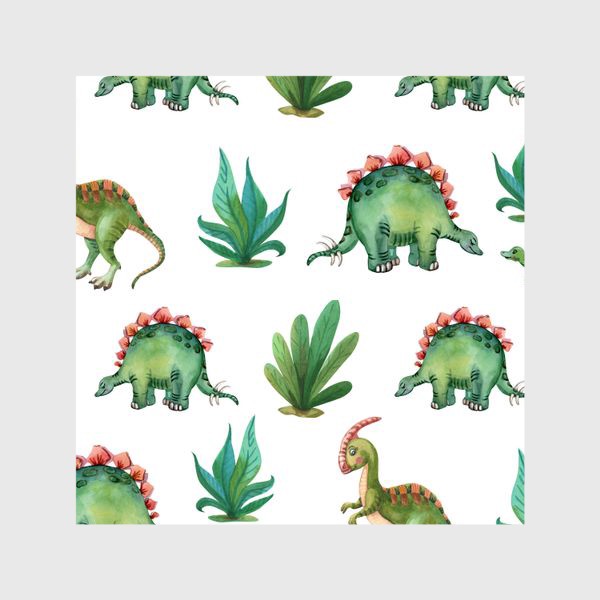 Шторы «Милые зеленые динозавры и трава»