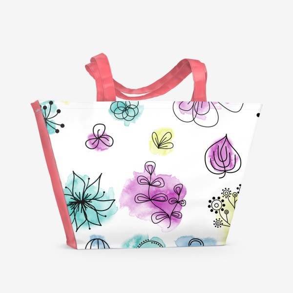 Пляжная сумка «Абстрактные цветы на акварельном фоне, паттерн»
