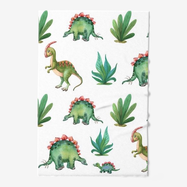 Полотенце «Милые зеленые динозавры и трава»