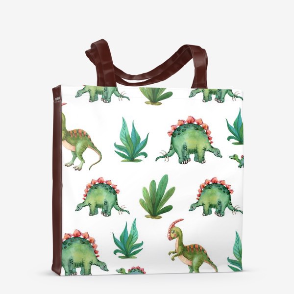 Сумка-шоппер &laquo;Милые зеленые динозавры и трава&raquo;