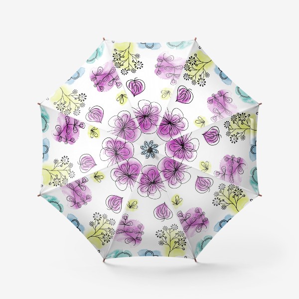 Зонт «Абстрактные цветы на акварельном фоне, паттерн»