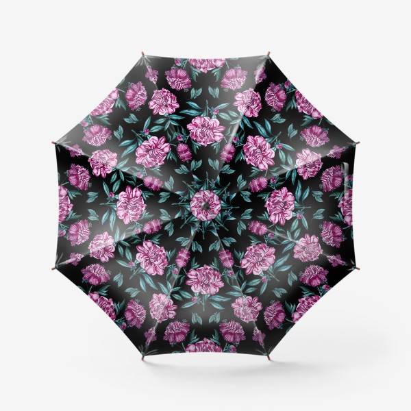 Зонт «Пионы на черном фоне»
