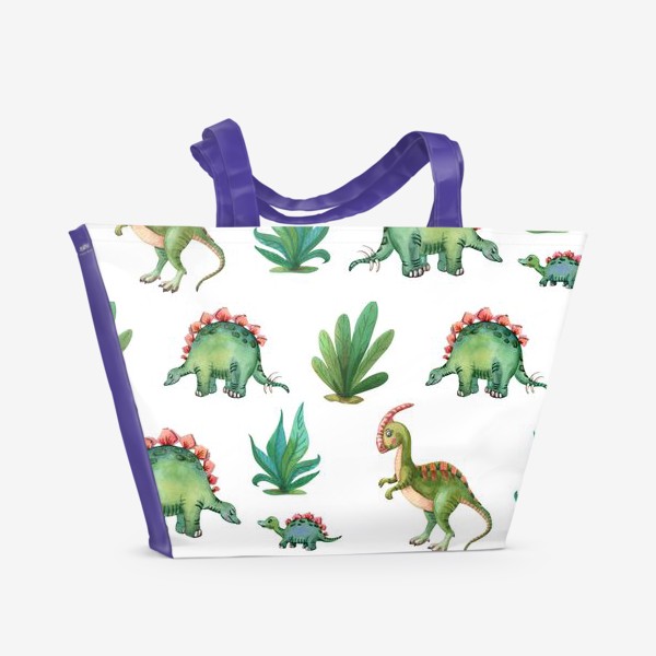 Пляжная сумка &laquo;Милые зеленые динозавры и трава&raquo;