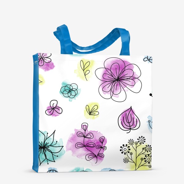 Сумка-шоппер «Абстрактные цветы на акварельном фоне, паттерн»