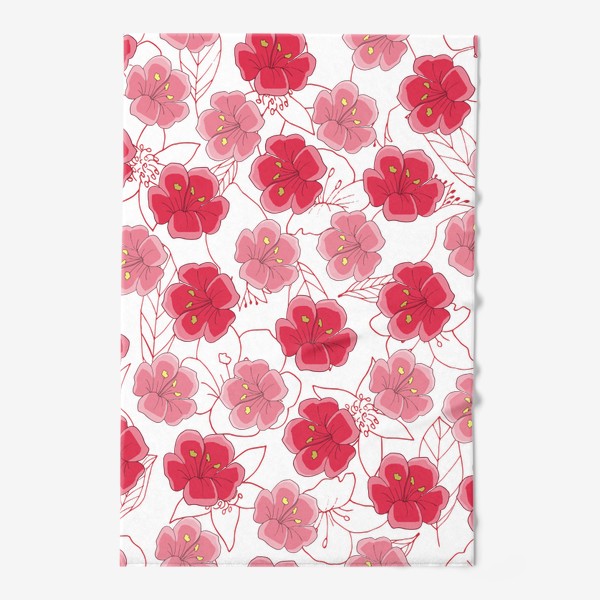 Полотенце «Красные и розовые цветы»