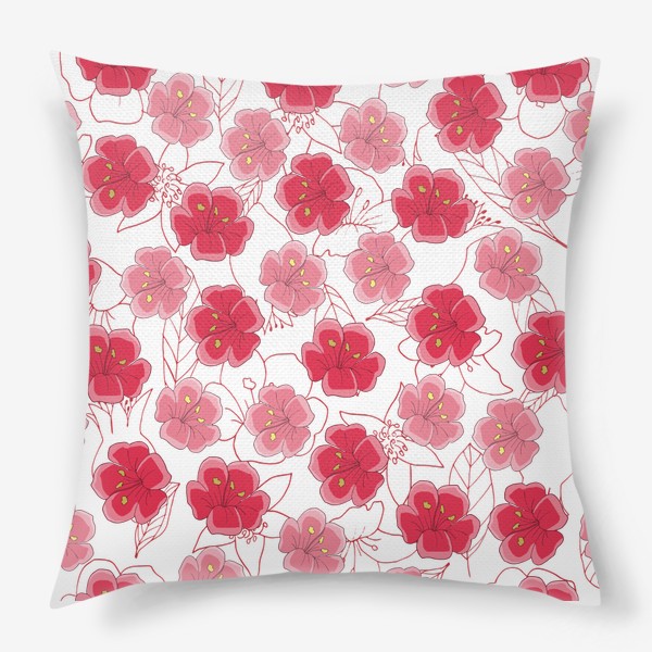 Подушка «Красные и розовые цветы»