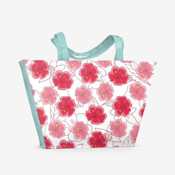 Пляжная сумка &laquo;Красные и розовые цветы&raquo;