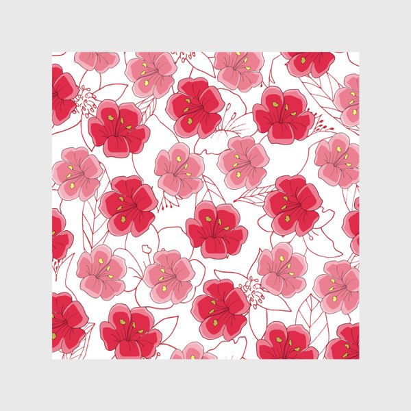 Шторы «Красные и розовые цветы»