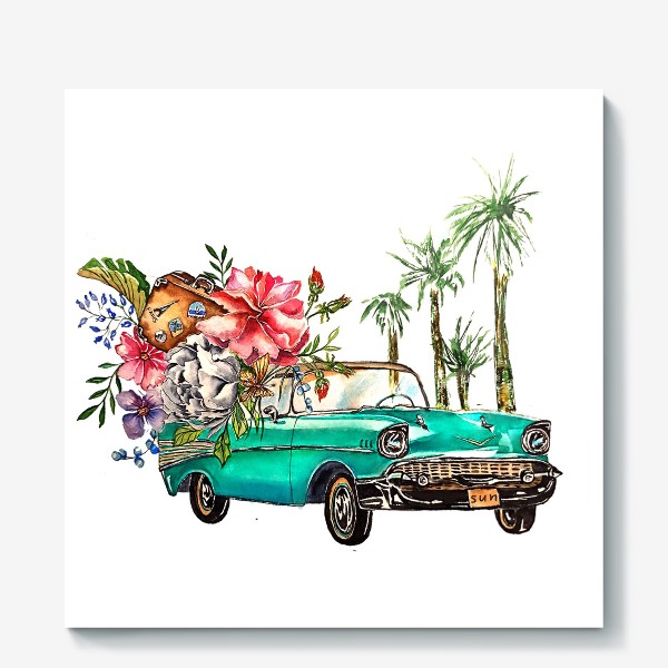 Холст «стильный принт абстракция ретро машины цветы путешествие летний принт»