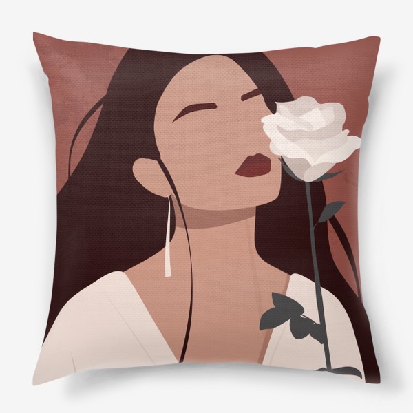 Подушка «Девушка с белой розой, стиль бохо»