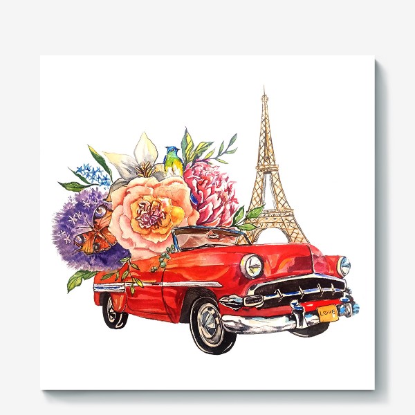 Холст «стильный принт абстракция ретро машины цветы путешествие летний принт париж»