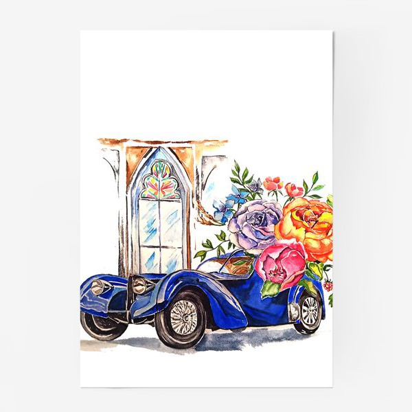 Постер «стильный принт абстракция ретро машины цветы путешествие летний принт»