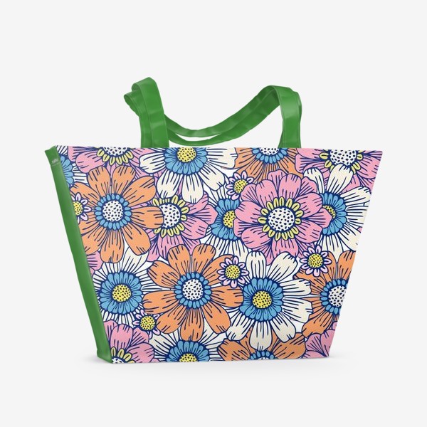 Пляжная сумка «Цветочный хиппи паттерн»