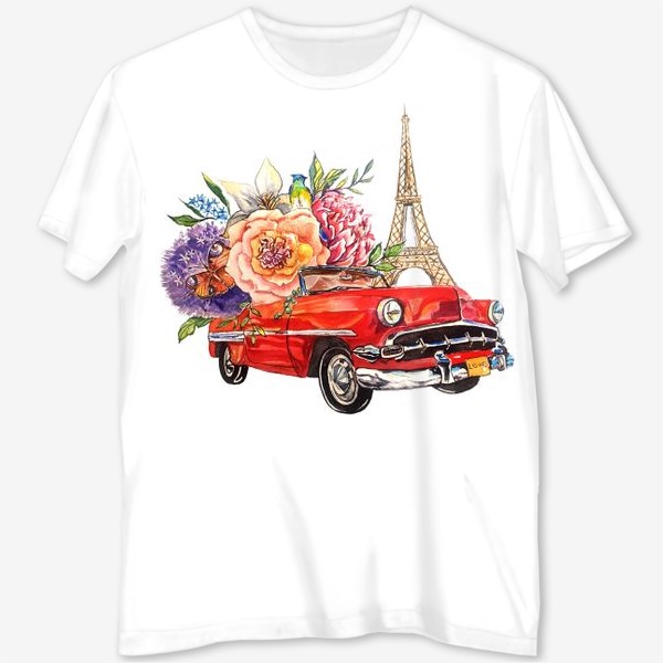 Футболка с полной запечаткой «стильный принт абстракция ретро машины цветы путешествие летний принт париж»