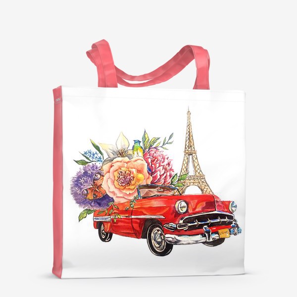 Сумка-шоппер «стильный принт абстракция ретро машины цветы путешествие летний принт париж»