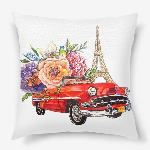 Подушка «стильный принт абстракция ретро машины цветы путешествие летний принт париж»