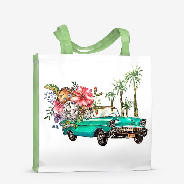 Сумка-шоппер «стильный принт абстракция ретро машины цветы путешествие летний принт»