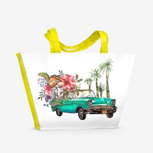Пляжная сумка «стильный принт абстракция ретро машины цветы путешествие летний принт»