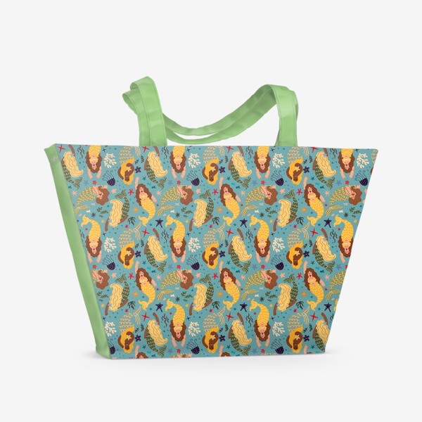 Пляжная сумка «Русалочки и морские обитатели. Паттерн  с русалками »