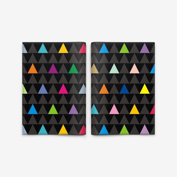 Обложка для паспорта &laquo;Цветные треугольники на черном фоне&raquo;
