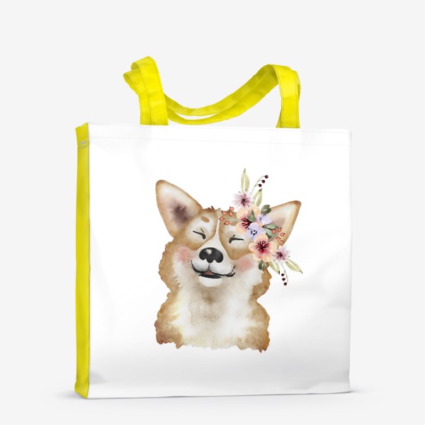 Сумка-шоппер «собака корги с венком из цветов»