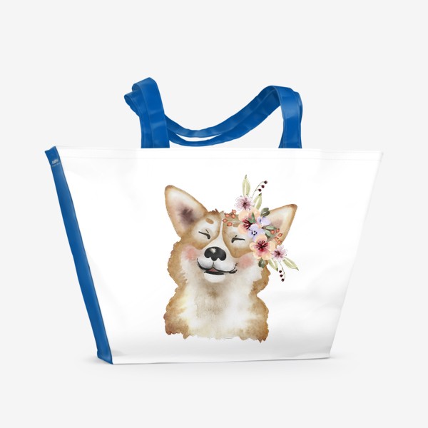 Пляжная сумка &laquo;собака корги с венком из цветов&raquo;