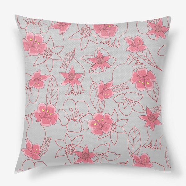 Подушка «Розовые цветы на сером»