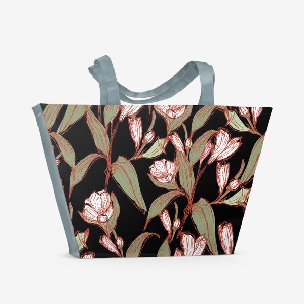 Пляжная сумка &laquo;цветы карандашный рисунок&raquo;