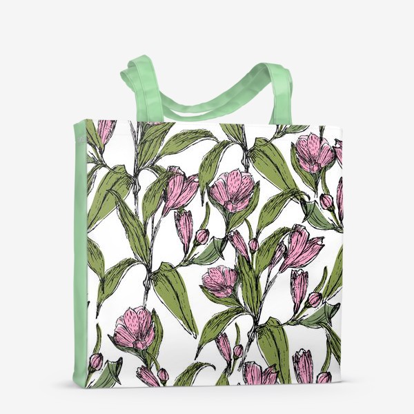 Сумка-шоппер «розовые цветы альстромерия»