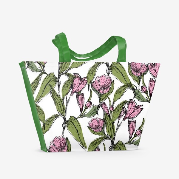 Пляжная сумка &laquo;розовые цветы альстромерия&raquo;
