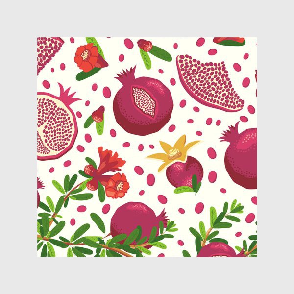 Скатерть «Гранатовая ветка паттерн, горизонтальный бордюр с ягодами и цветами»