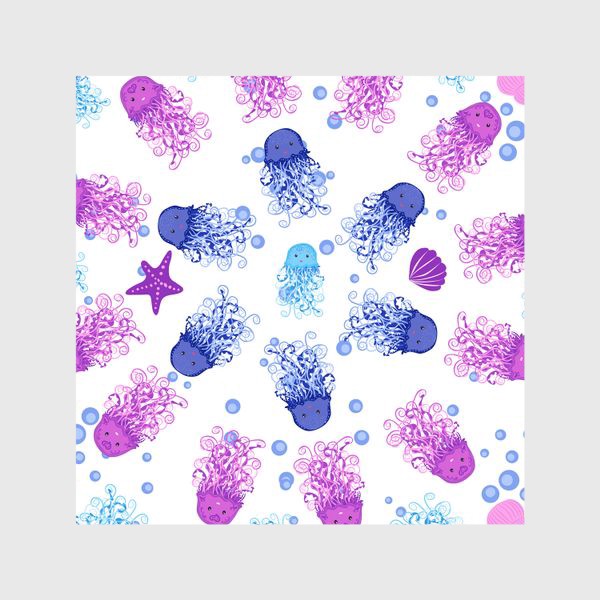 Шторы «Синие, голубые, розовые, фиолетовые медузы паттерн»