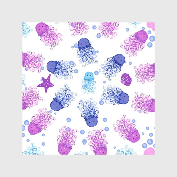 Скатерть «Синие, голубые, розовые, фиолетовые медузы паттерн»