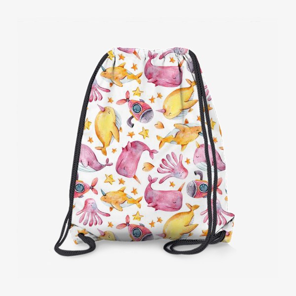 Рюкзак «Розовые и желтые киты. Паттерн для детской одежды. Забавный принт »