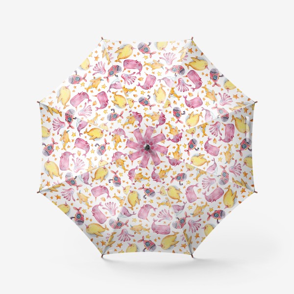 Зонт «Розовые и желтые киты. Паттерн для детской одежды. Забавный принт »