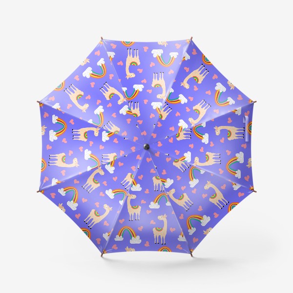 Зонт «Ламы с радугой на голубом фоне»