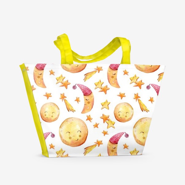 Пляжная сумка &laquo;Милый паттерн для детской одежды. Луна и месяц. Акварельная милая иллюстрация&raquo;