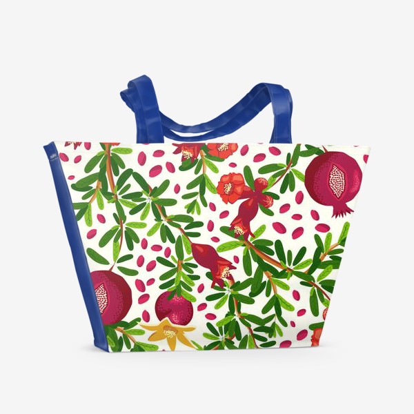 Пляжная сумка «Ветки граната с плодами и цветами паттерн»