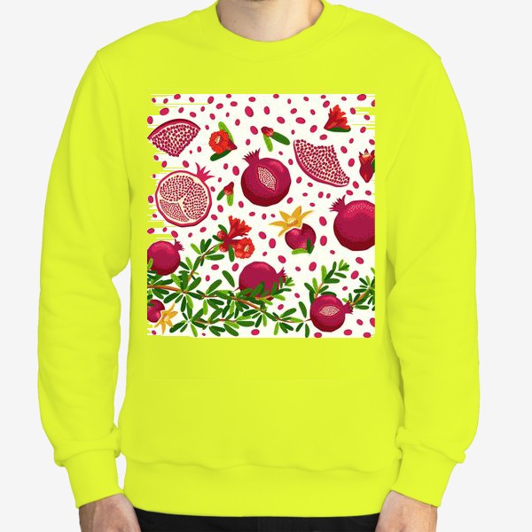 Свитшот &laquo;Гранатовая ветка паттерн, горизонтальный бордюр с ягодами и цветами&raquo;